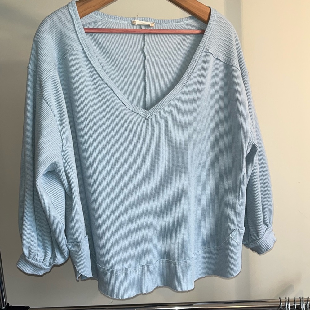 Altar’d State Blue Waffle Knit Long Sleeved Thermal Slouchy Oversized Size M
